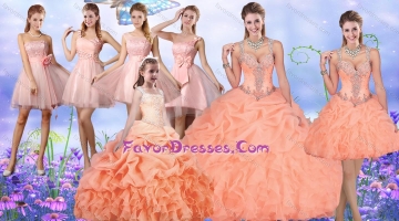 Fashionable Straps Orange Quinceanera Dress and Latest Square Mini Quinceanera Dress and Classical Beaded and Ruffled Pr
