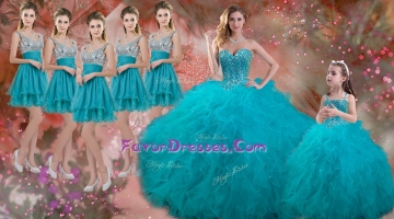 Luxurious Beaded and Ruffled Quinceanera Dress and Sweet Spaghetti Straps Teal Mini Qwuinceanera Dress and Discount Sequ