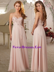 Popular Applique Empire Baby Pink Bridesmaid Dress with Spaghetti Straps