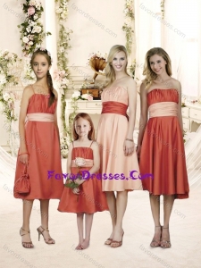 Popular Ribboned and Ruched Bridesmaid Dress in Knee Length