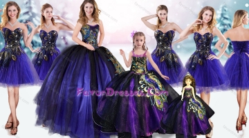 Pretty Navy Blue Really Puffy Quinceanera Dress and Fashionable Short Dama Dresses