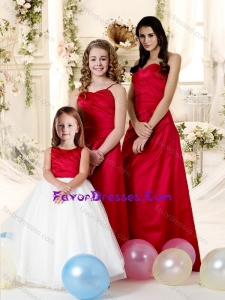 Popular Ruffled A Line Floor Length Bridesmaid Dress in Red
