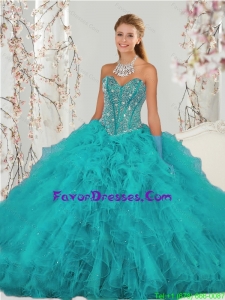 2015 Detachable Beading and Ruffles Quinceanera Dress Skirts in Turquoise