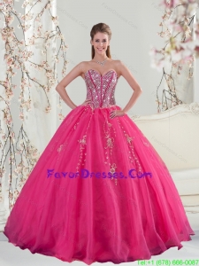 2015 Detachable Sweetheart Hot Pink Sequins and Appliques Quinceanera Dress Skirts