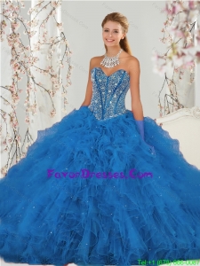 2015 Detachable and Gorgeous Beading and Ruffles Aqua Blue Quince Dresses