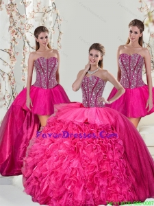 2015 Detachable and Gorgeous Hot Pink Sweet 15 Dresses with Beading and Ruffles