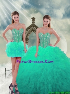 2015 Detachable and Modern Beading and Ruffles Sweet 16 Dresses in Apple Green