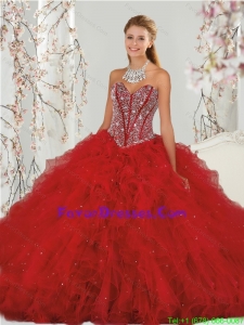 2015 Most Popular and Detachable Beading and Ruffles Red Dresses for Quinceanera