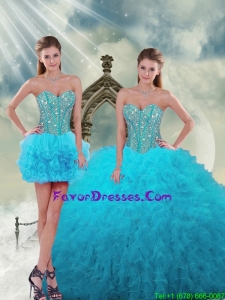 2015 Spring Detachable and Gorgeous Beading and Ruffles Turquoise Dresses for Quince