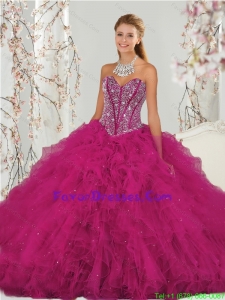 Detachable and Designer Beading and Ruffles Dresses for Quince in Red for 2015