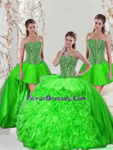 Detachable and Designer Beading and Ruffles Quince Dresses in Spring Green for 2015
