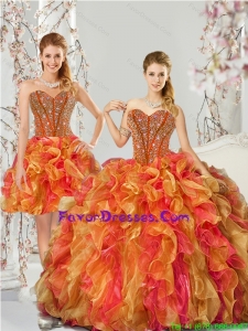 Detachable and Designer Beading and Ruffles Quinceanera Dresses in Multi Color