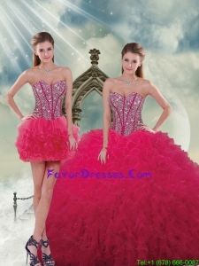 Detachable and Designer Beading and Ruffles Red Sweet 16 Dresses