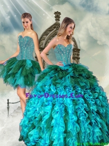 Detachable and Designer Multi Color Beading and Ruffles Sweet 15 Dresses for 2015