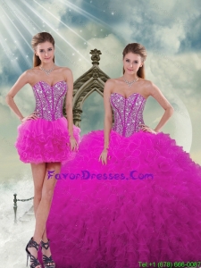 Detachable and Gorgeous Quinceanera Dresses with Beading and Ruffles in Fuchsia for 2015 Spring