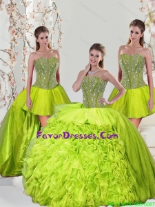 2015 Detachable and Pretty Beading and Ruffles Yellow Green Dresses for Quince