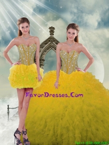 2015 Detachable and Western Spring Yellow Sweet 15 Dresses with Beading and Ruffles