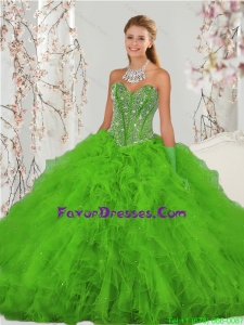2015 Pretty Beading and Ruffles Spring Green Sweet 15 Dresses