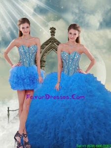Detachable and Pretty Aqua Blue Sweet 16 Dresses with Beading and Ruffles