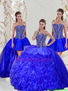 Detachable and Western Beading and Ruffles Sweet 16 Dresses in Royal Blue for 2015