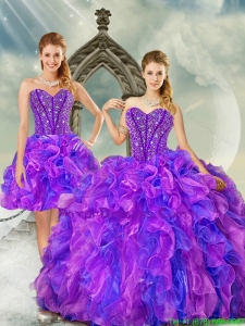 Detachable and Western Blue and Lavender Dresses for Quince with Beading and Ruffles