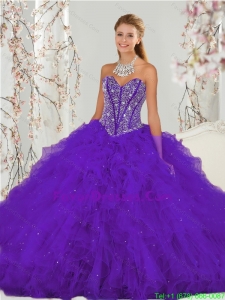 Unique Purple Sweet 16 Dresses with Beading and Ruffles