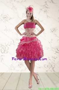 2015 Strapless Prom Dresses with Appliques and Ruffles