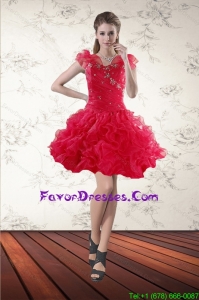Sweetheart Red 2015 Prom Gown with Bending and Ruffled Layers