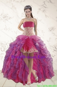 2015 Classical High Low Prom Dresses with Appliques and Ruffles