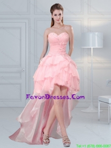 2015 Cute Baby Pink Sweetheart Beading Prom Dresses with Ruffled Layers