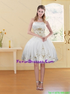 2015 Fashionable White Strapless Prom Dress with Embroidery