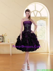 2015 Multi Color A Line Ruffled Strapless Knee Length Prom Dress with Beading