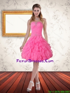 Beautiful Baby Pink Sweetheart Prom Dress with Beading and Ruffled Layers