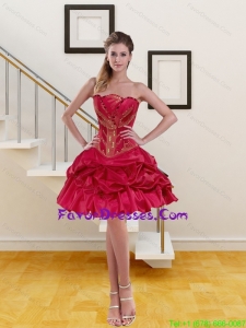 Cheap Red Princess Strapless Beading Prom Gown for 2015