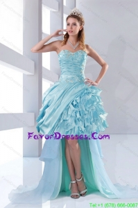 Discount Beading Sweetheart High Low Ruffled Prom Dresses for 2015