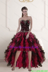 High Low Sweetheart Multi Color Prom Dresses with Ruffles and Beading