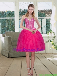 Hot Pink Sweetheart 2015 Spring Cute Prom Dresses with Beading
