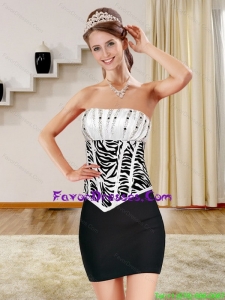 Simple Beading Zebra Print Ruffles Prom Dresses in White and Black