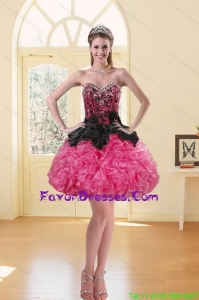 2015 Newest Puffy Appliques Multi Color Prom Dresses in Black