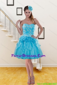 2015 Pretty Sweetheart Beading Aqua Blue Prom Dresses with Beading