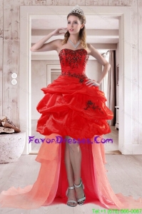 2015 Pretty Sweetheart Prom Dresses with Embroidery and Ruffles