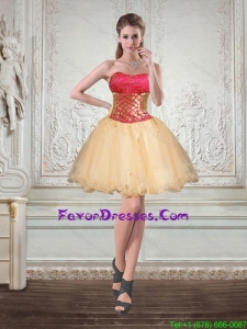 Champagne Strapless Multi Color Short Prom Dresses with Beading and Embroidery