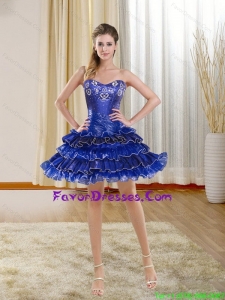 Cute Royal Blue Sweetheart Prom Dresses with Ruffled Layers and Beading