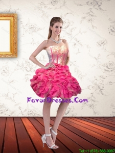 Cute Sweetheart Short Hot Pink Prom Dresses with Ruffls and Beading
