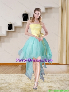 Multi Color Strapless High Low 2015 Elegant Prom Gown with Bowknot