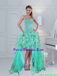 Pretty High Low Sweetheart Ruffles Beading Prom Dress in Apple Green