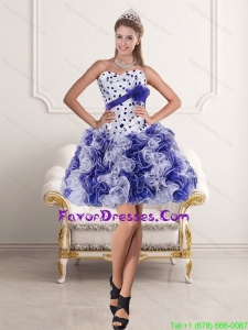Pretty Sweetheart White and Purple 2015 Prom Dress with Ruffles and Beading