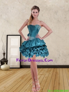 Teal Sweetheart Short Prom Dress with Ruffled Layers and Beading