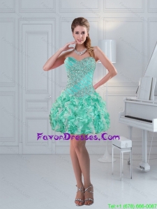 Apple Green Sweetheart Ruffles Beading Beautiful Prom Dresses for 2015
