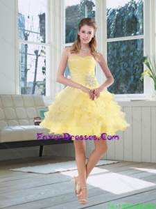 2015 Beading Puffy Light Yellow Prom Dresses with Sweetheart